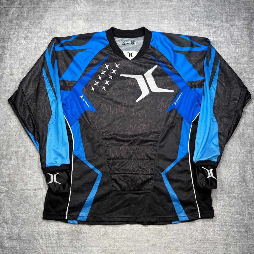 Invert Paintball Jersey Mens 2XL Black Blue Padded Long Sleeve Speedball Shirt
